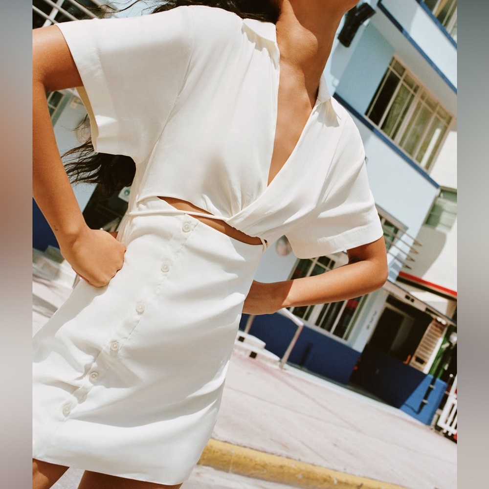 Zara Cut Out Linen Blend Dress